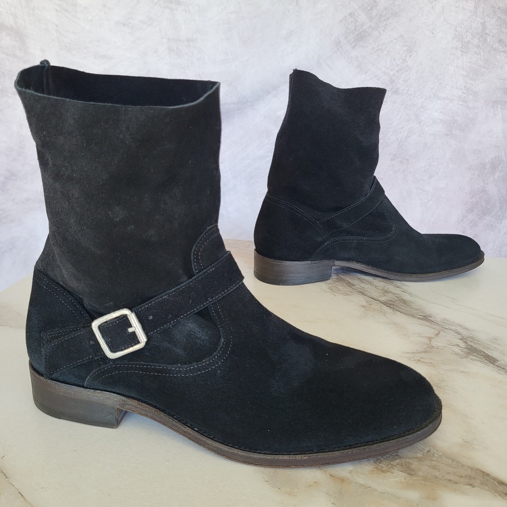 IRO Size 42 Suede Biker Boots Black Buckle Strap